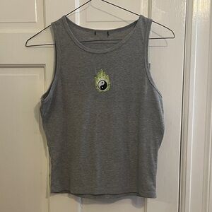 Gray Tank Top with Yin Yang Neon Flame Design